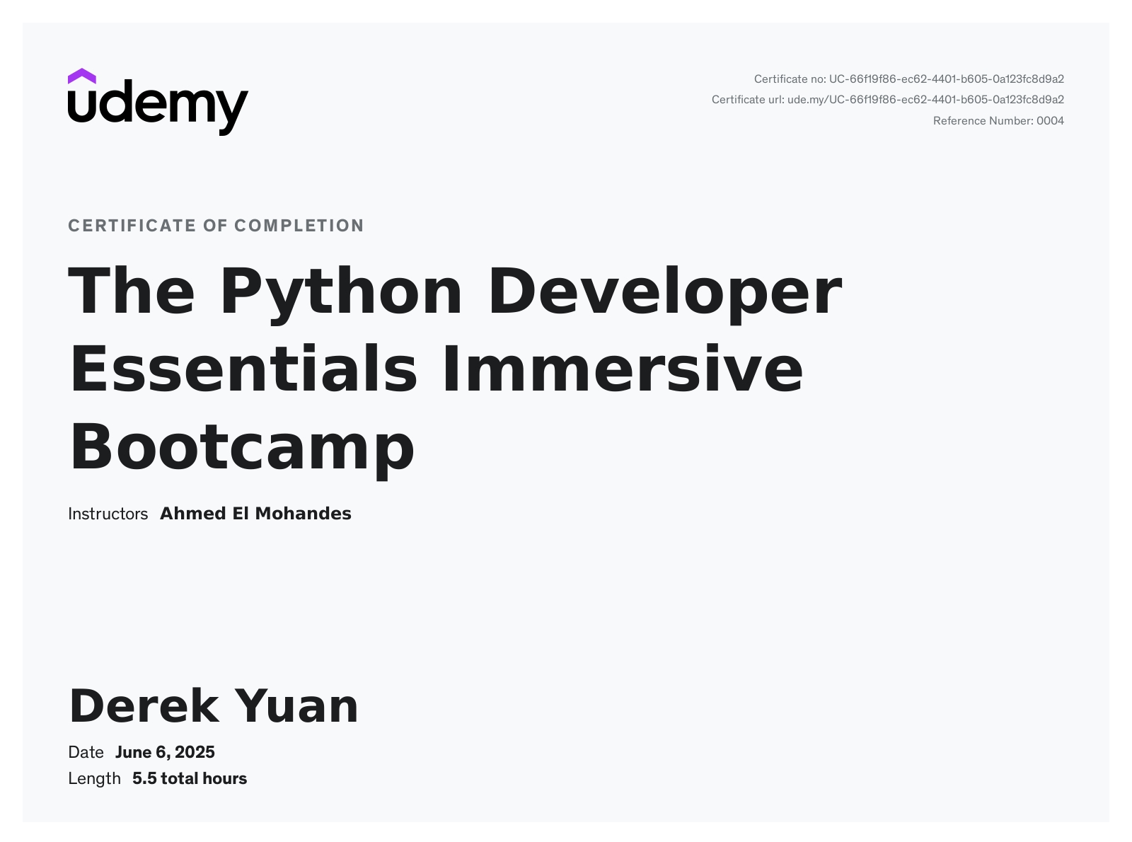 Python Developer Essentials Certificate